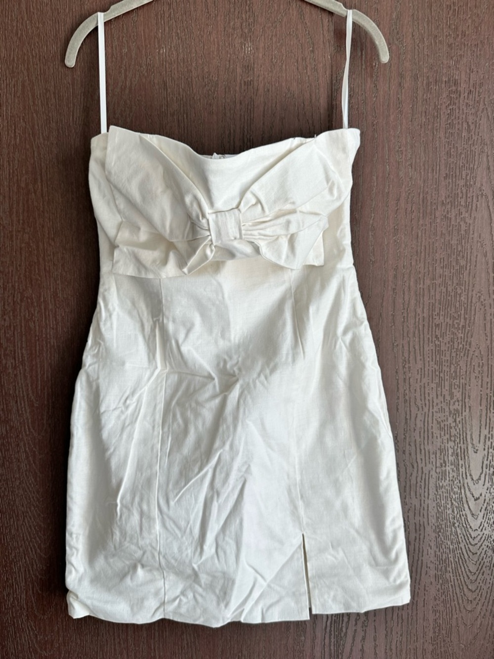 Strapless White Bow-Front Mini Dress